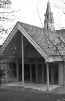 Front entrance to Swanage Children's Centre in black and white