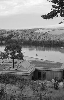 Black and white picture of The Sanctuary, Golant overlooking the river FoweyPicture